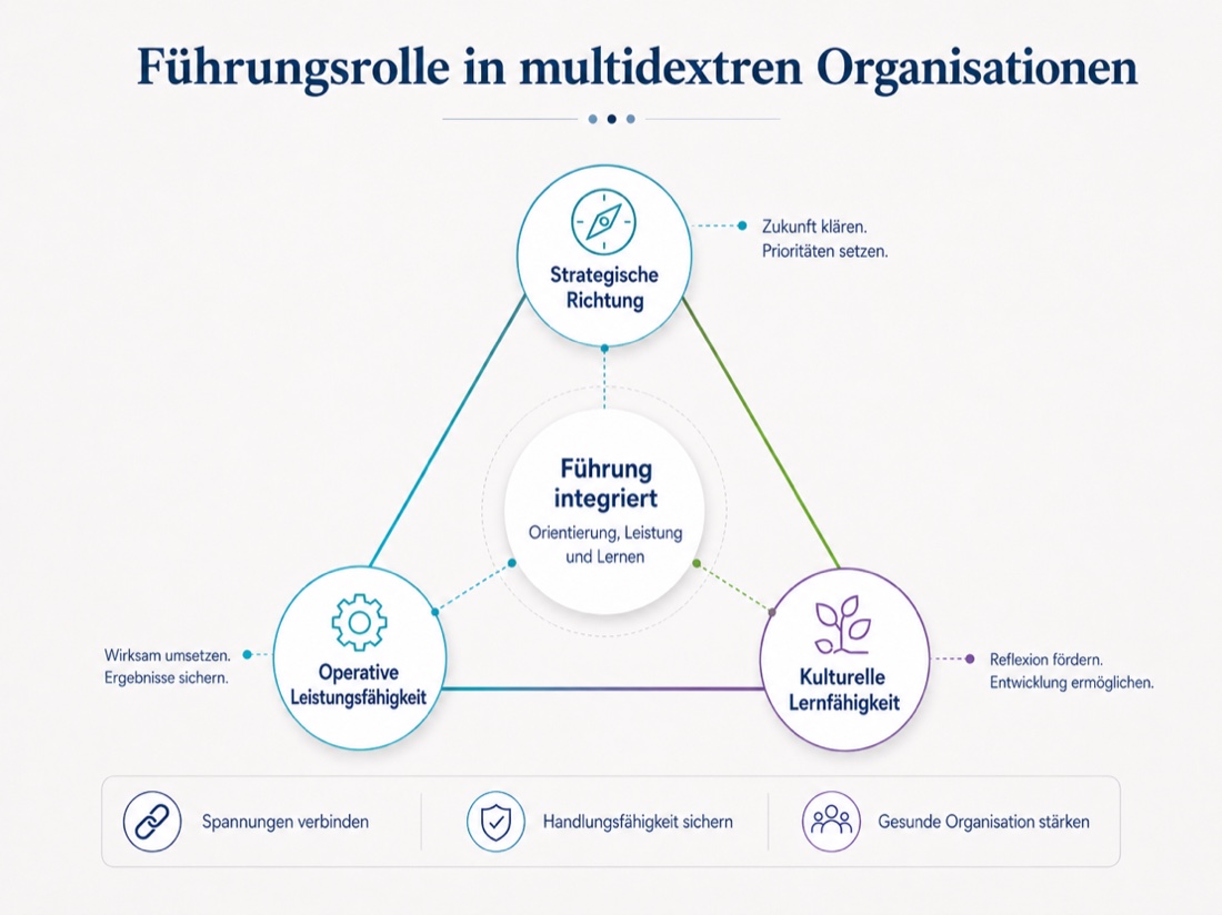 Führungsrolle in multidextren Organisationen: Führung integriert zwischen strategischer Richtung, operativer Leistungsfähigkeit und kultureller Lernfähigkeit